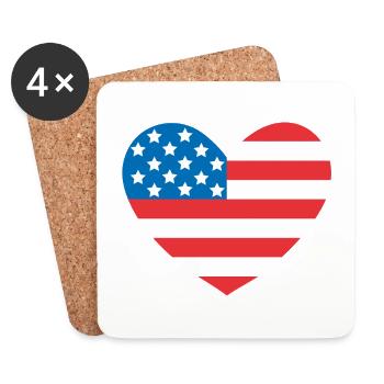 USA Flagge Herz - Untersetzer (4er-Set) - Weiß - Vorne