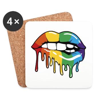 LGBT. Lèvre arc-en-ciel. Pro Gay Pride Mois LGBTQ - Dessous de verre (lot de 4) - blanc - Devant