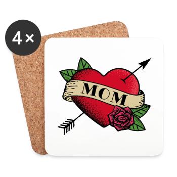 Herz Tattoo Mama - Untersetzer (4er-Set) - Weiß - Vorne