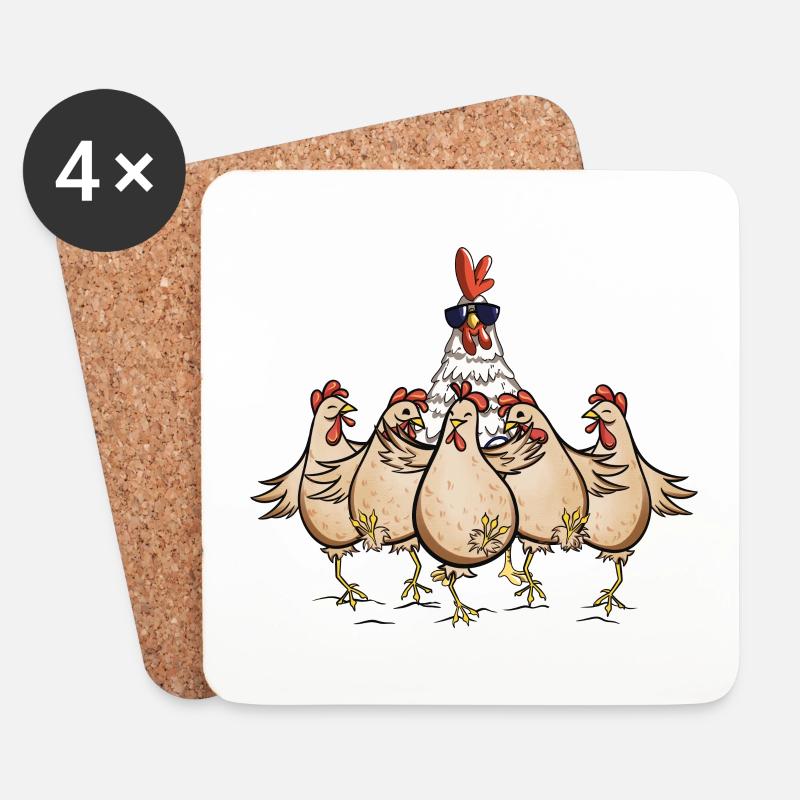 Hühner Hahn Chef Lustiges Huhn Design - Untersetzer (4er-Set) - Weiß