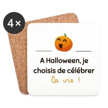 A Halloween, je célèbre la vie ! | Idée cadeau - Dessous de verre (lot de 4) - blanc - Devant