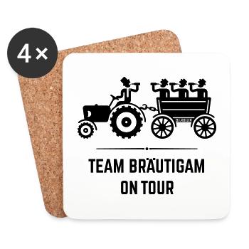 Team Bräutigam On Tour Mit Trecker (JGA / Black) - Untersetzer (4er-Set) - Weiß - Vorne