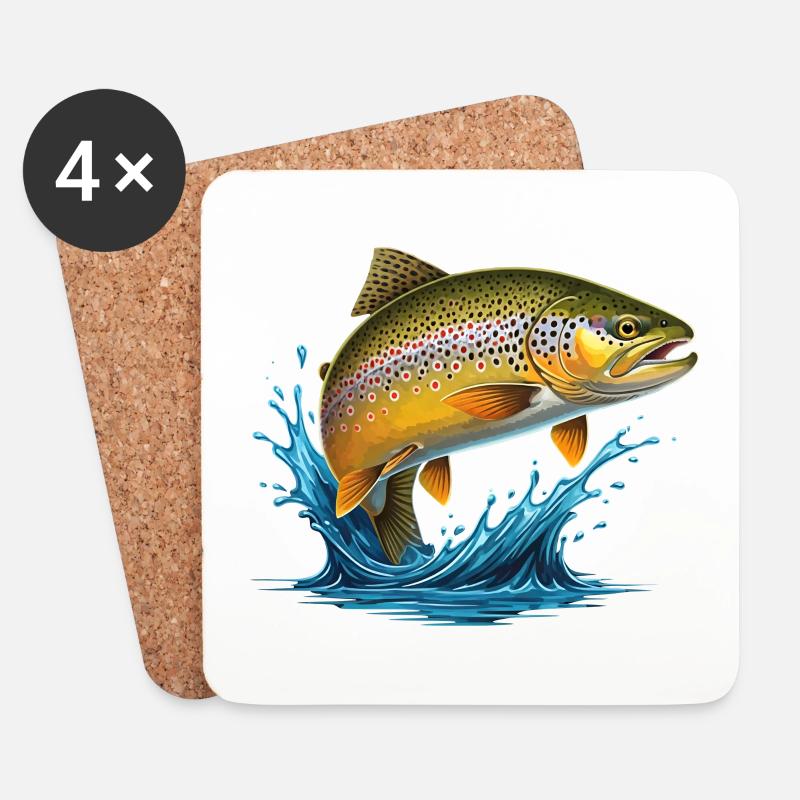 Bachforelle Forelle Saibling Angeln Fliegenfischen - Untersetzer (4er-Set) - Weiß