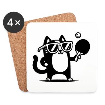 Chat de ping-pong - Dessous de verre (lot de 4) - blanc - Devant
