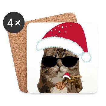 Christmas cat cool with bee biscuit - Coasters (set of 4) - white - Front