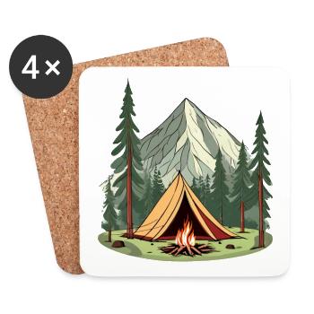 Illustration tent and campfire in nature - Coasters (set of 4) - white - Front