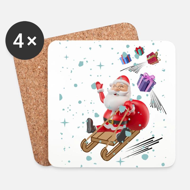 Weihnachtsmann und die Geschenke - Untersetzer (4er-Set) - Weiß