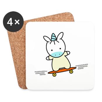 T-Shirt Einhorn Skateboard Geschenk Geschenkidee - Untersetzer (4er-Set) - Weiß - Vorne