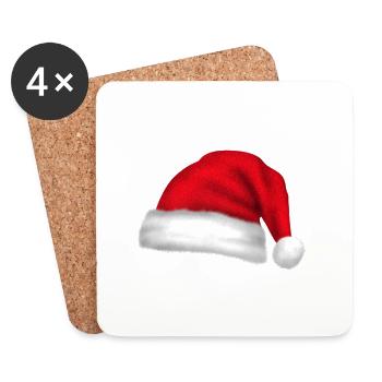 chapeau de père Noël - Dessous de verre (lot de 4) - blanc - Devant
