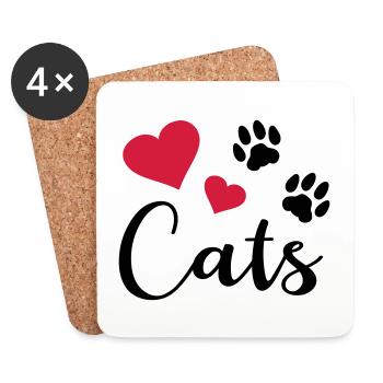 Chat amour patte coeur patte de chat amour félin - Dessous de verre (lot de 4) - blanc - Devant