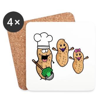 Familie Erdnuss Kochen Kinder Küche Vegan Küche - Untersetzer (4er-Set) - Weiß - Vorne