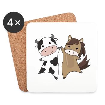 vache cheval ferme doux animaux agriculteurs agriculteur - Dessous de verre (lot de 4) - blanc - Devant