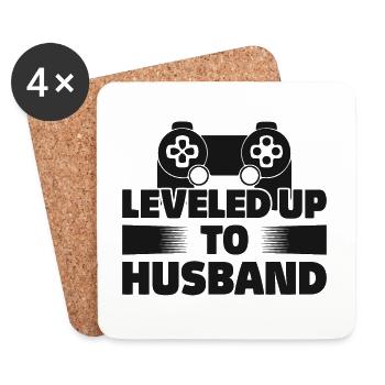 Leveled Up To Husband Est 2021 Gamer Bräutigam - Untersetzer (4er-Set) - Weiß - Vorne