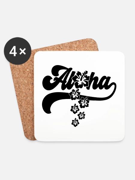 Farbe änderbar | Aloha Hibiscus Blossoms - Untersetzer (4er-Set) - Weiß