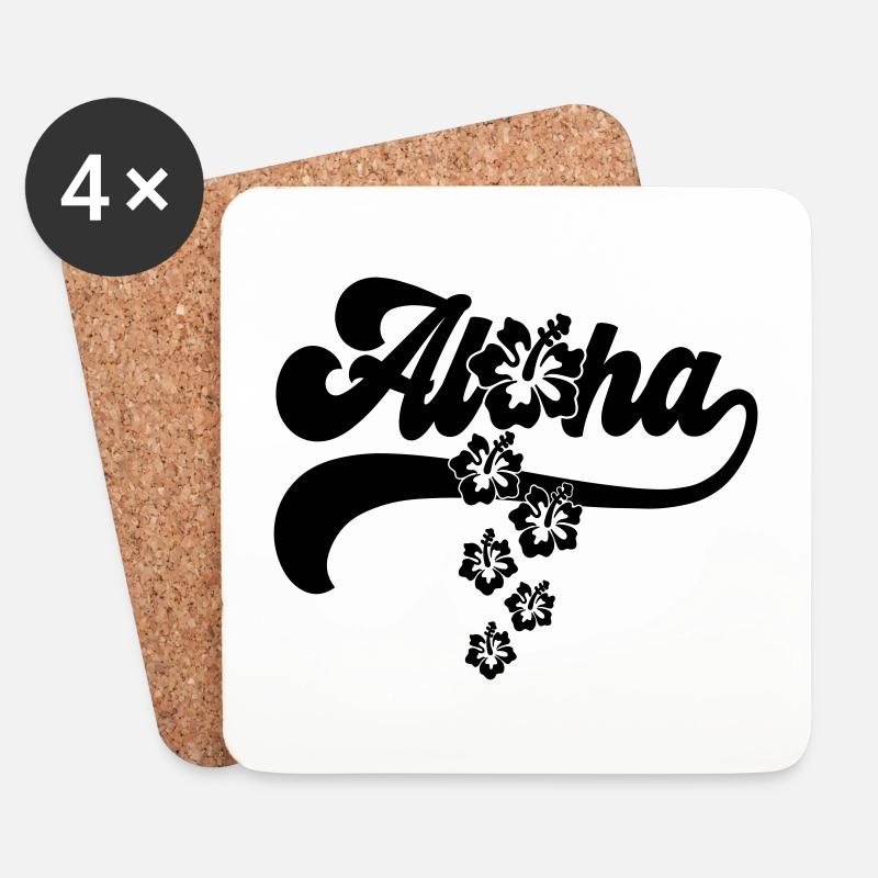 Farbe änderbar | Aloha Hibiscus Blossoms - Untersetzer (4er-Set) - Weiß