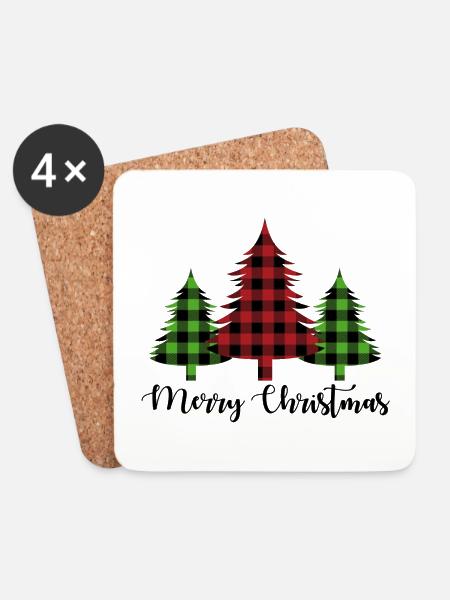 Pine Tree Christmas Lumberjack Pattern - Coasters (set of 4) - white