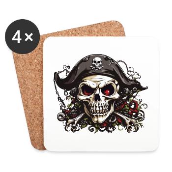 Jolly Roger Pirate Halloween tête de mort Design - Dessous de verre (lot de 4) - blanc - Devant