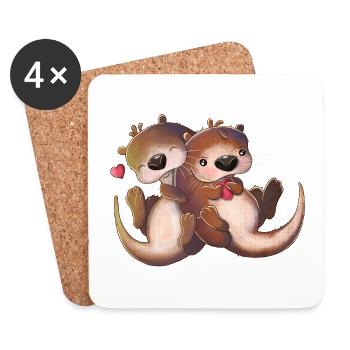 Sweet Otters Love Heart Otters in Love - Coasters (set of 4) - white - Front