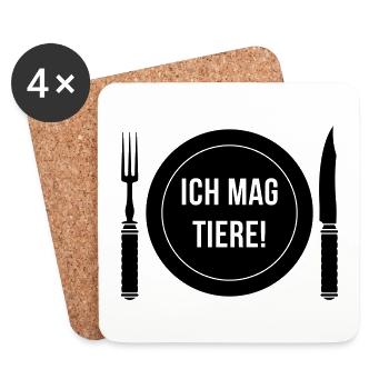 Ich Mag Tiere! (Gabel / Messer / Teller / Black) - Untersetzer (4er-Set) - Weiß - Vorne