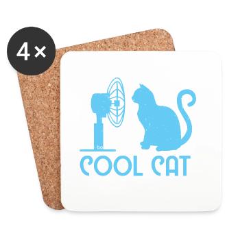Cool Cat / Katze Bo-Grafik - Untersetzer (4er-Set) - Weiß - Vorne