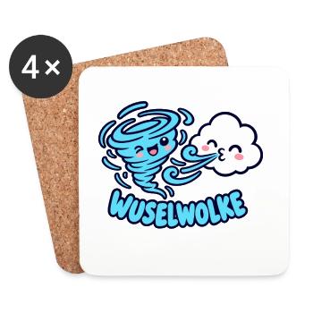 Wuselwolke – Lustiges Wind & Wolken Kinder Motiv - Untersetzer (4er-Set) - Weiß - Vorne