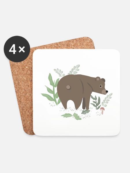 Braunbär im Wald - Untersetzer (4er-Set) - Weiß