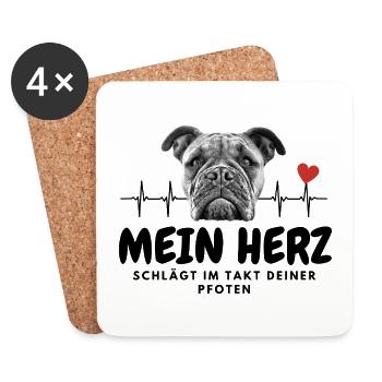 MEIN HERZ schlägt ... Pfote Hunde HUND - Untersetzer (4er-Set) - Weiß - Vorne