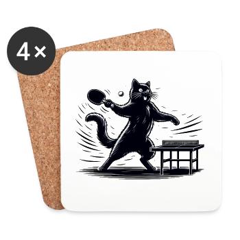 Table Tennis Katze Pingpong Black Cat Dad Outfit - Coasters (set of 4) - white - Front