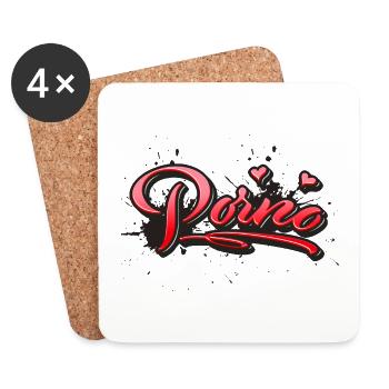 Porn red hearts splash graffiti - Coasters (set of 4) - white - Front