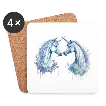 Zwillings-Einhörner: Aquarell-Magie - Untersetzer (4er-Set) - Weiß - Vorne
