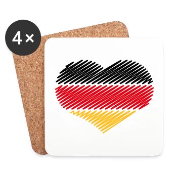 Heart Black Red Gold (Germany Flag Sketch) - Coasters (set of 4) - white - Front