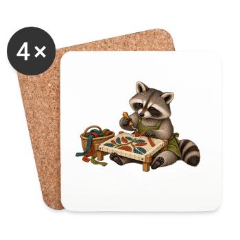 Waschbär zieht Wollschlingen - Untersetzer (4er-Set) - Weiß - Vorne