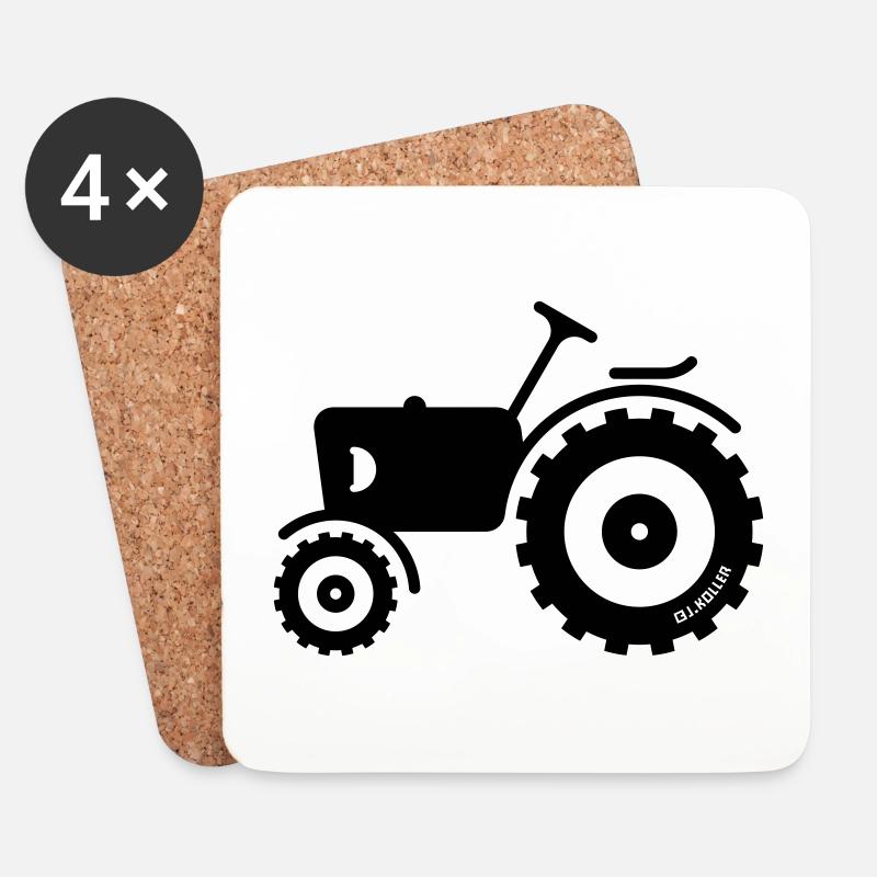 Trecker / Traktor / Schlepper / Zugmaschine - Untersetzer (4er-Set) - Weiß