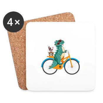Chemise de cadeau de dinosaure de bicyclette - Dessous de verre (lot de 4) - blanc - Devant