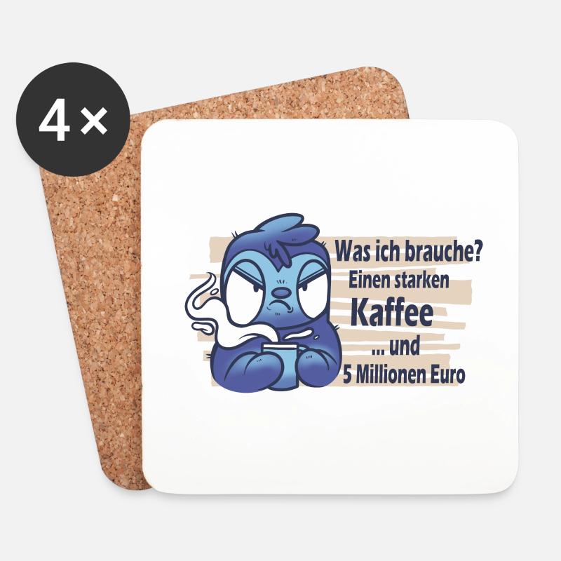 Faultier mit Kaffee: Lustiger Spruch - Untersetzer (4er-Set) - Weiß