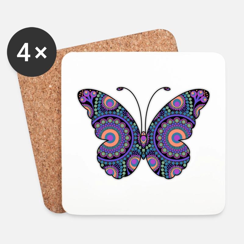 Schmetterling Regenbogen Mandala - Untersetzer (4er-Set) - Weiß