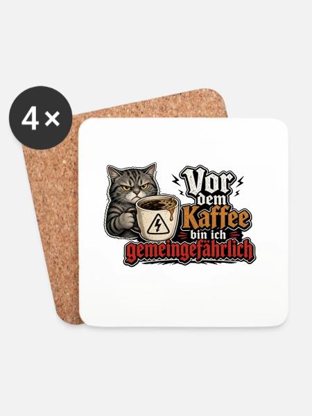 Kaffee-Katze: Vor dem Kaffee Gemeingefährlich - Untersetzer (4er-Set) - Weiß
