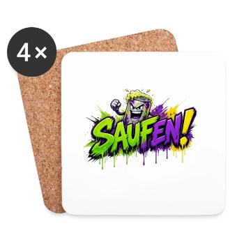 Saufen Neon Graffiti Bierkan - Untersetzer (4er-Set) - Weiß - Vorne