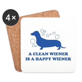 A Clean Wiener Is A Happy Wiener - Coasters (set of 4) - white - Front