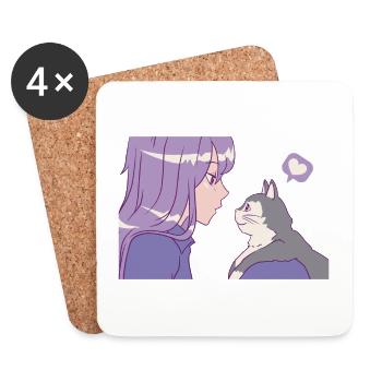 Juste une fille qui aime Anime et Cats Anime Merch - Dessous de verre (lot de 4) - blanc - Devant