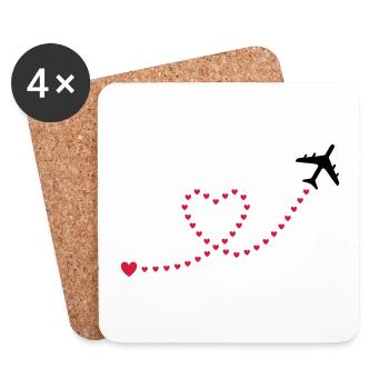 ★ Designfarben änderbar ★ Flugzeug, Herzen - Untersetzer (4er-Set) - Weiß - Vorne
