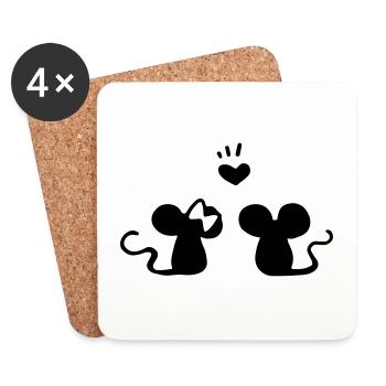 Verliebte Mäuse / Liebespaar / mouse couple love - Untersetzer (4er-Set) - Weiß - Vorne