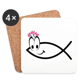 Ichtys Face Girl - Symbol - Christian - Women - Coasters (set of 4) - white - Front