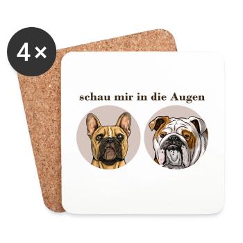 Englische und französische Bulldogge T-Shirt. - Untersetzer (4er-Set) - Weiß - Vorne