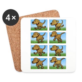 Chien animé et promenant - Dessous de verre (lot de 4) - blanc - Devant