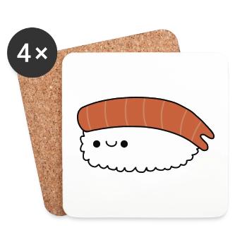 Mignon sushi aux crevettes kawaii - Dessous de verre (lot de 4) - blanc - Devant