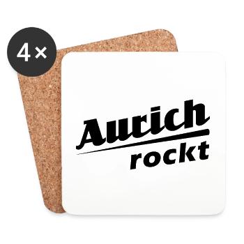 Aurich rockt - Textdesign mit Stadtnamen - Untersetzer (4er-Set) - Weiß - Vorne