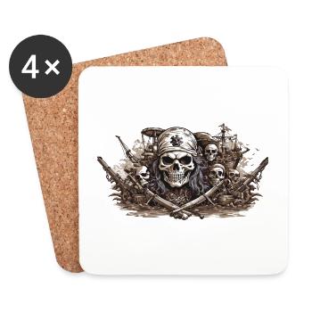 Halloween Pirate drapeau tête de mort Buccaneer Design - Dessous de verre (lot de 4) - blanc - Devant