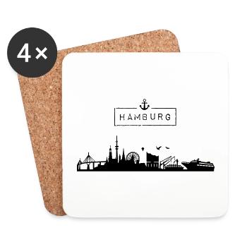 Skyline Ville hanséatique de Hambourg, HH, Ville, Allemagne - Dessous de verre (lot de 4) - blanc - Devant