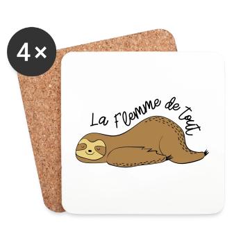 La flemme de tout / paresseux / dormir / fatigue - Dessous de verre (lot de 4) - blanc - Devant